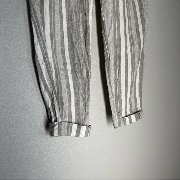 Athleta Bali Linen Ankle Pants Elastic Waist White Cream Striped Size 4 Women’s - Picture 9 of 12